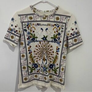 Tory Burch Peacock Rooster Graphic Tee - XS